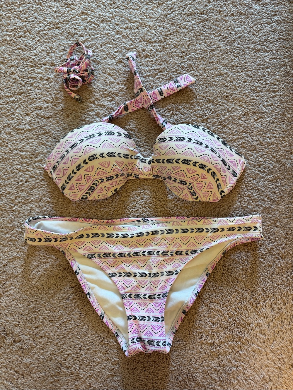 Xhilaration Pink and Black tribal strapless Bikini